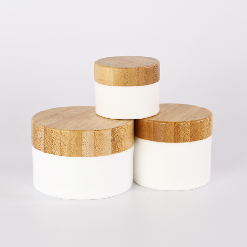 Natural Bamboo Lid White PP Cream Jar