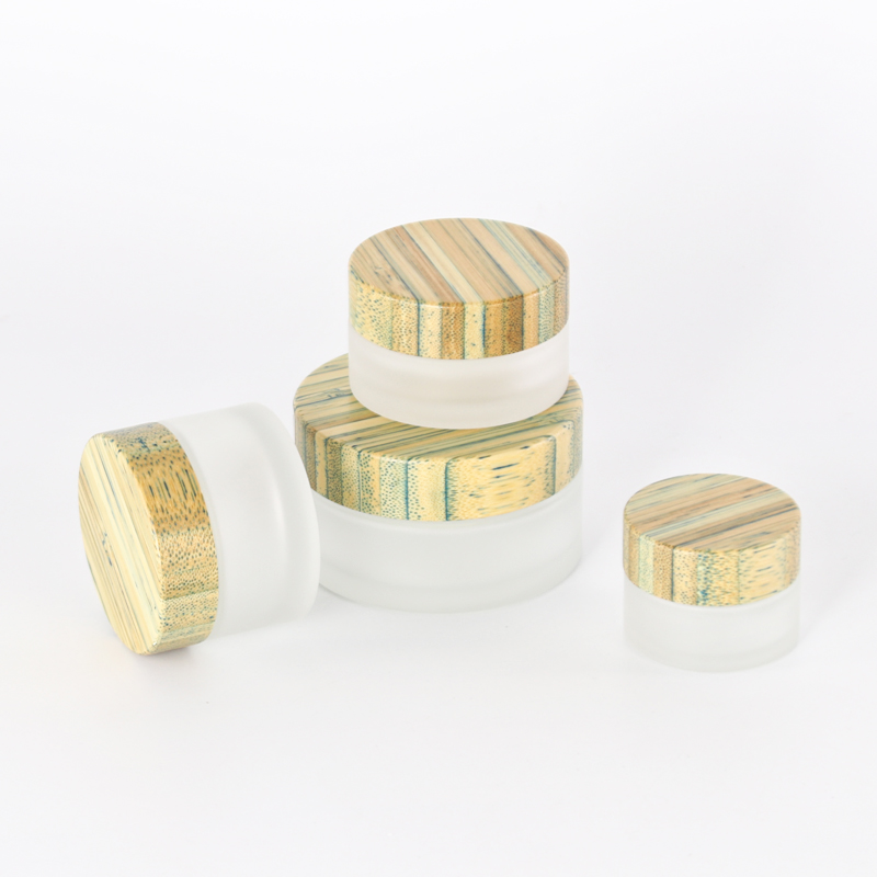 Frosted Clear Glass Jar with Colored Bamboo Lid