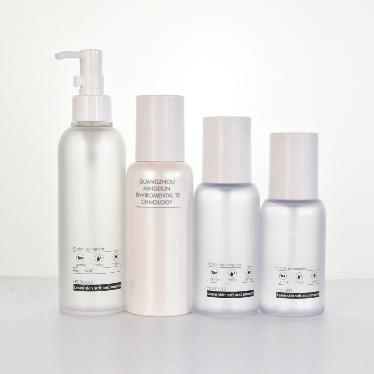 Frosted Round Shoulder Cosmetic Lotion Pump Plastic Bottles Set